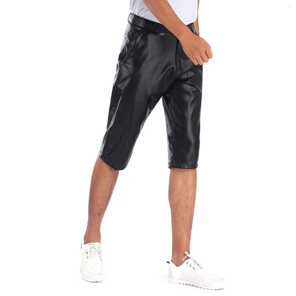 Pantalons pour hommes rétro mode couleur unie Pu décontracté court en cuir moto pantalon Gym Fitness course hommes survêtement pantalon