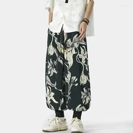Men's Pants Retro Floral Pattern Harlan Summer Thin Casual For Men Asian Style Large Size Baggy Trousers