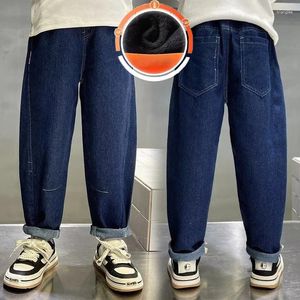 Pantalon pour hommes rétro coupe ample jean pour garçons taille moyenne longueur droite bleu clair tendance automne et hiver Style peluche