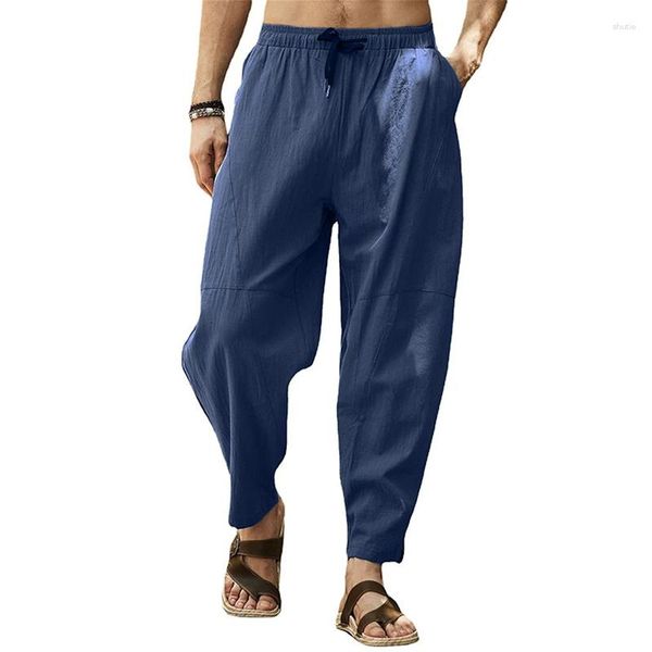 Pantalon pour hommes rétro hommes décontractés capris larges larges coutures couleurs de couleur solide moes à la mode lanterne hip-hop lander leggings pantalon streetwear