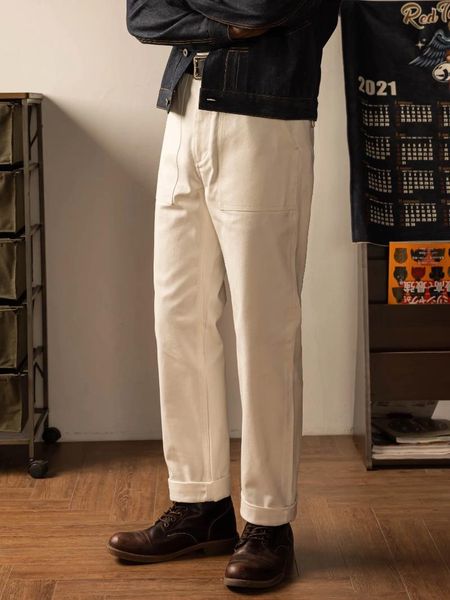 Pantalon pour hommes Salopette rétro Taille haute Coupe ample Droite Blanc OG107 Pain American Navy Deck