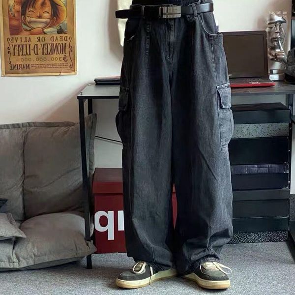 Pantalons pour hommes Rétro Punk Lavé Lâche Noir Pantalon à jambes larges Hommes Casual Hip-Hop Harajuku High Street Tendance Coréen Bleu Jeans Naom22