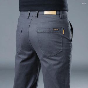 Pantalon pour hommes rétro coupe ajustée décontracté printemps/été couleur unie affaires jambe droite mode élastique