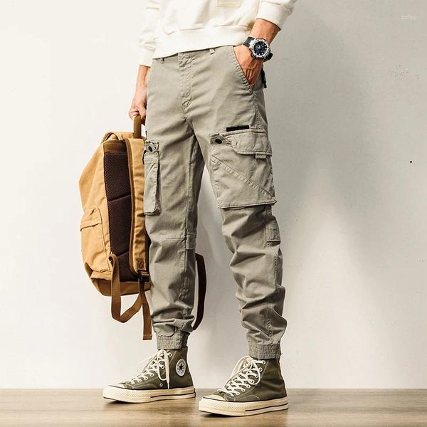 Pantalons pour hommes rétro Slim Jogger Cargo vêtements 3D poches en plein air randonnée Camping tenue décontracté pantalon lavé sergé droit mode