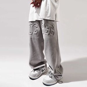 Herenbroek Retro suede gedrukte broek losse pijpen Heren Oversized Y2K Sports Pants eenvoudige mode IG Trend G230422