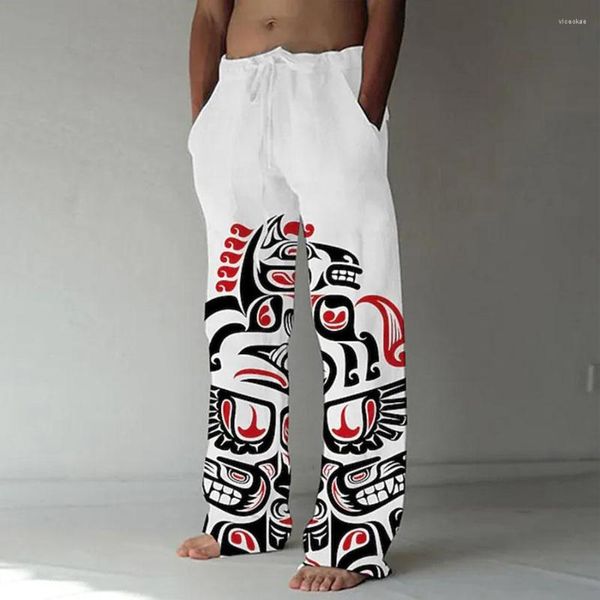 Pantalon pour hommes rétro Totem décontracté poche jambe large pantalon pleine longueur cordon homme Sport grande taille lâche Streetwear