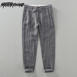 Pantalon pour hommes en lin teint en fil rétro homme printemps été quotidien causal médian-jumestre pantalon gris gris-long pantalon respirant