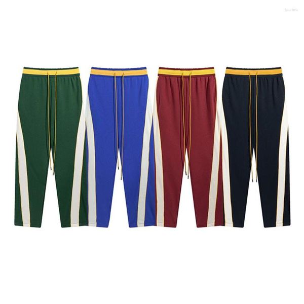 Pantalones de hombre RH Hip Hop inclinado a rayas Casual hombres mujeres algodón rojo verde azul bolsillo Logo bordado pantalones de chándal etiquetas interiores