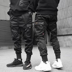 Pantalons pour hommes rubans Harem pantalons de survêtement Joggers hommes Cargo Streetwear 22 Hip Hop Hit poches piste mâle Harajuku mode pantalon Emo