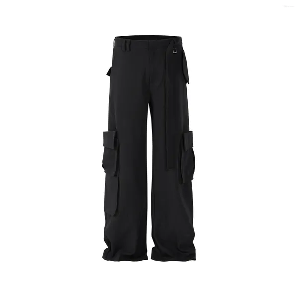 Pantalones para hombre Cintas Multibolsillos Recto Negro Cargo Drape para hombres Y2k Streetwear Casual Baggy Monos Pantalones de gran tamaño