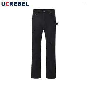 Pantalons pour hommes déchiré charpentier pantalon hommes printemps automne couleur unie haute rue droite lâche hommes pantalons