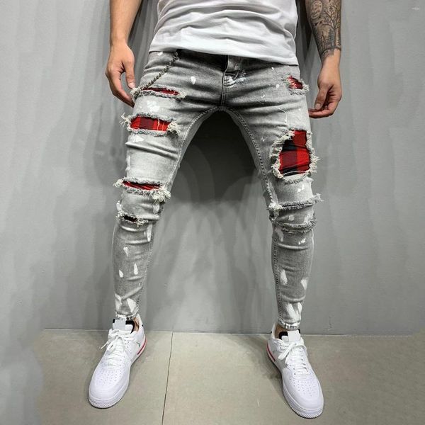 Pantalones para hombres Jeans rasgados Hombres Estiramiento Flaco Hip Hop Pantalones de mezclilla Streetwear Casual Slim Fit para jogging Jean Y2k