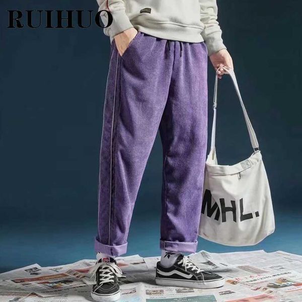 Pantalons pour hommes RUIHUO violet pantalons en velours côtelé hommes vêtements mode chinois taille 2XL Streetwear pantalons hommes Joggers 2022 printemps nouveautés W0325