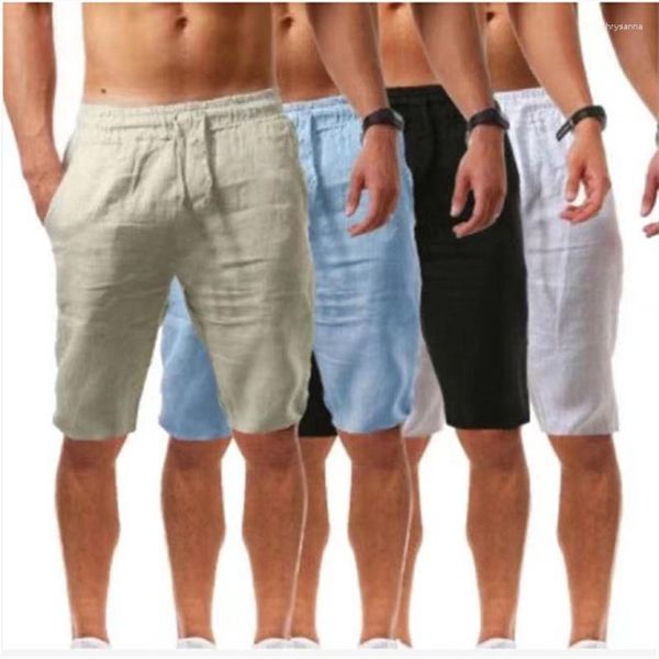 Pantalones cortos de lino y algodón para correr para hombre, pantalones cortos transpirables de verano para hombre, ropa de calle de Fitness