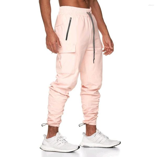 Pantalones de hombre Running Jogging Nylon Joggers sueltos Streetwear Pink Casual Sport Pantalones Entrenamiento Fitness Cargo
