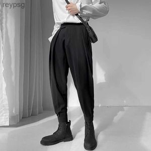 Pantalon homme Sarouel pantalon plissé homme vêtement de rue luxueux taille artificielle Astique effilé noir et blanc YQ240115