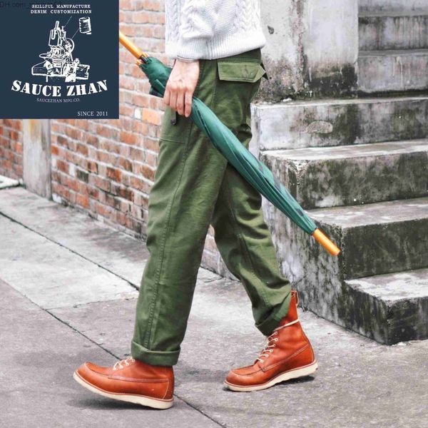 Pantalones de hombre SauceZhang OG-107 Fatigue Utility Pantalones Pantalones militares VINTAGE Classic Olive Satin Men's Baker Pants Satin Cotton Direct Matching Z230802