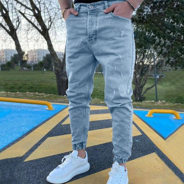 Pantalons pour hommes Jeans rayés Pantalons Crayon Denim Casual Zipper Pocket Jersey Randonnée Exercice