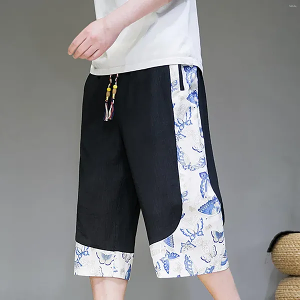 Pantalones para hombres de siete puntos delgados pantalones rectos impresos holgueros de verano unidas finas de vacaciones al aire libre pantalón casual para hombres