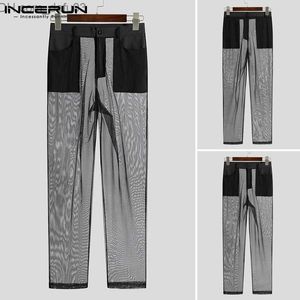 Herenbroeken Sexy Casual Heren Hot Selling Broek Casual Ademend Mesh Doorzichtige broek Heren Hoge taille Patch werkbroek S-5XL Z230721