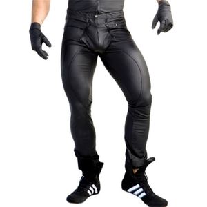 Pantalons pour hommes Sexy Faux Cuir Zipper Ouvert Entrejambe Érotique Latex PU Night Club Sangles Pantalon Gothique Punk Fétiche Porter 220827