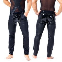 Pantalons pour hommes Sexy Male Splice Leather Fad Tight Patent Outfit Men's Wear Faux Punk Pantalon élastique