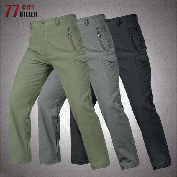 Pantalones para hombres Piel de tiburón Pantalones tácticos de concha suave Hombres Pantalones militares a prueba de viento Pantalones impermeables Ejército masculino Joggers de combate Pantalón cálido de lana para hombre W0325