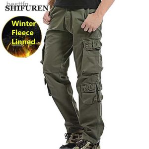 Pantalones para hombres SHIFUREN Winter Fleece Men Cargo Pants Loose Fit LTI-Pocket Doble capa Espesar Pantalones militares cálidos Tallas grandes 29-40L231212