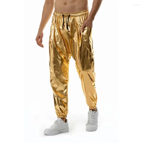 Pantalon pour hommes Brillant Gold Metallic Jogger Pantalon de survêtement Hip Hop Casual Lâche et confortable Disco Dance Party Festival Prom Streetwear