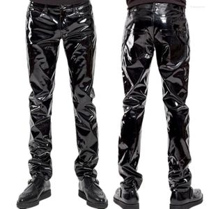 Pantalons pour hommes Brillant PVC Latex Pantalons Hommes Moto Noir Mens Mode Faux Cuir Équitation Étanche Moteur Biker Mâle Rue