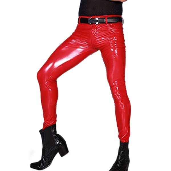 Pantalon homme brillant PVC cuir décontracté Latex taille moyenne maigre mode polyvalent rue Sexy Club vêtements S7XL 230707