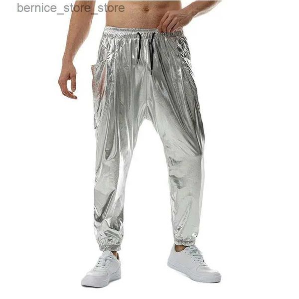 Pantalons pour hommes Brillant Argent Métallisé Jogger Pantalon Hommes 2023 Marque 70s Disco Dance Pantalon Hommes Hip Hop Streetwear Casual Jogging Pantalon De Survêtement Mâle Q231201