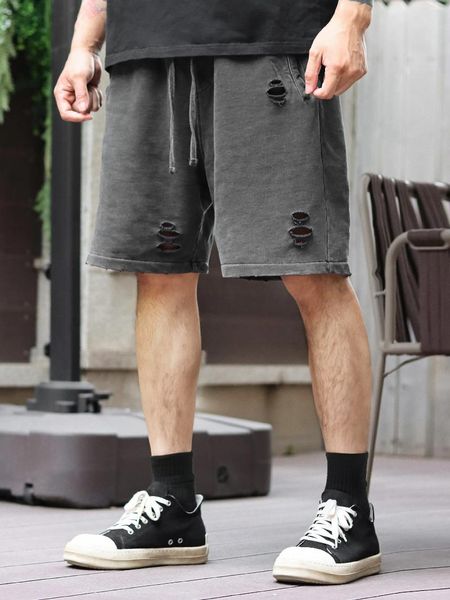 Pantalones de pantalones para hombres cortos lavados de la calle con algodón desgastado de verano desgastado de verano