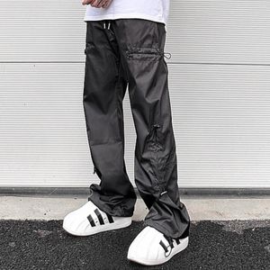 Pantalon pour hommes Taille élastique latérale Cordon de serrage Noir Cargos pour hommes Pantalones Hombre Baggy Y2k Salopette droite Pantalon fonctionnel surdimensionné