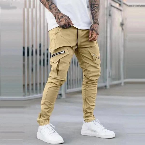 Pantalon masculin de poche côté cargo zipper noir gris gris kaki hip hop joggers masculins décontractés pantalons de mode pantalones hombre