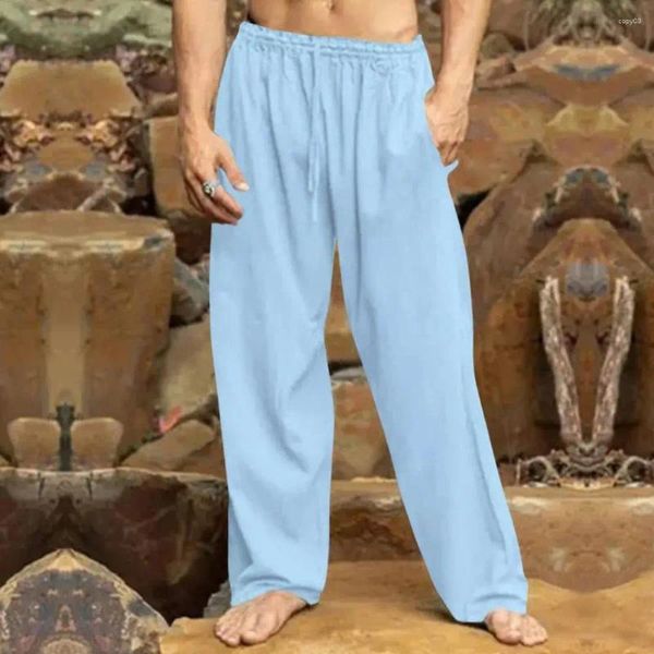 Homme Pantalon Poche latérale Sportif Taille élastique Cordon Droit Jambes larges Décontracté pour Streetwear Modes de vie actifs