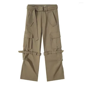 Pantalon pour hommes Poche latérale avec bande de jambe Cargo Casual Hommes Femmes Pantalon de style droit Noir Vert