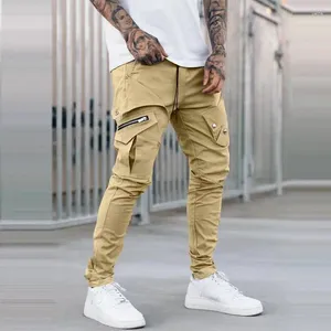 Pantalon homme poches latérales Cargo Harem fermeture éclair noir Hip Hop Streetwear couleur unie décontracté pantalon de jogging maigre pour homme