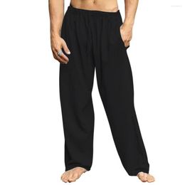 Pantalones de hombre Bolsillos laterales Pantalones de pierna recta Transpirable Ropa de calle de pierna recta Cintura elástica Deporte ancho