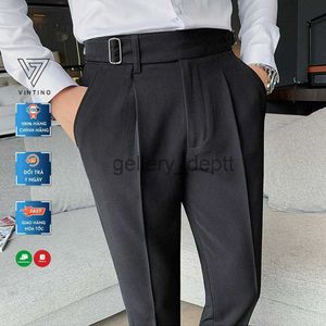 Herenbroek Sidetab casual broek Heren kantoorbroek met hoge taille en zwarte taps toelopende stof VINTINO QL J230918