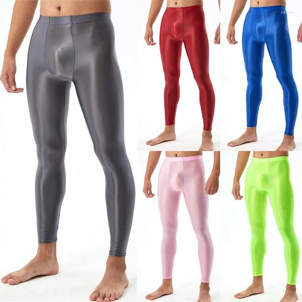 Pantalons pour hommes Bodybuilding lisse et soyeux Leggings serrés sexy U convexe brillant grande taille brillant