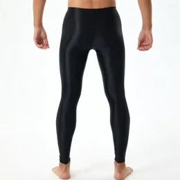 Pantalon soyeux pour hommes, Leggings lisses et ajustés avec poche bombée convexe en U, tissu respirant à haute élasticité pour tous les jours