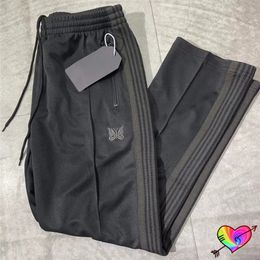 Pantalones de hombre Similar All Black Needles Pants Hombres Mujeres 1 1 Alta calidad bordado Butterfly Needles Track Pants Straight AWGE Pantalones 230808