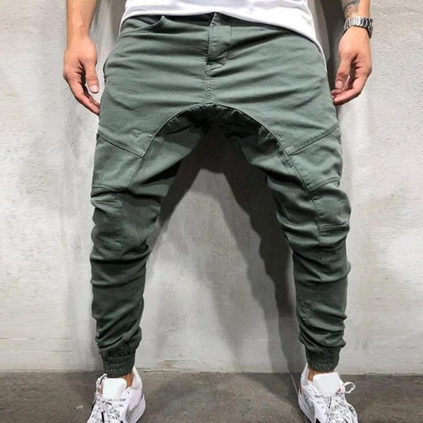 Pantalones de hombre Joggers simples Entrepierna profunda Largo Anti Pilling Bolsillos con cremallera Mediados de cintura Pantalones de chándal masculinos