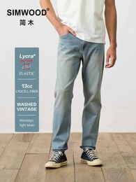Pantalons pour hommes SIMWOOD 2024 Printemps Nouveau 13oz Élastique Lycra Tissu Jeans Mens Wash Vintage Plus Taille Denim Pantalon J240330