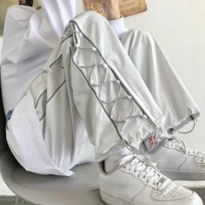 Men's Pants Skateboard Breathable Summer Thin Hip Hop Cargo Side Cross Lace-up Straight Fit Long Daily Clothing