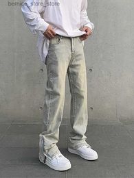 Herenbroeken Skinny Jeans Heren Y2k Herfst Mode Casual Vintage Fit Verontruste Eenvoudige Effen Kleur Broek Zip Vage Gele Slanke Denim Broek Q231201