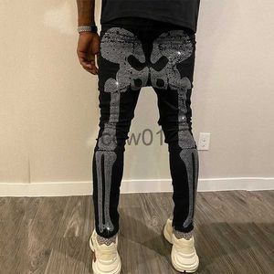 Pantalons pour hommes Skinny Slim Fit Hot Drill Lettre Punk Streetwear Pantalon de motard Homme Designer Denim Crayon Pantalon Nouveau Jeans extensible noir pour hommes J231028