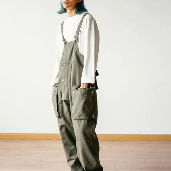 Pantalons pour hommes sans manches rétro hommes femmes combinaison multi-poches salopette ample cargo travail hip hop décontracté streetwear
