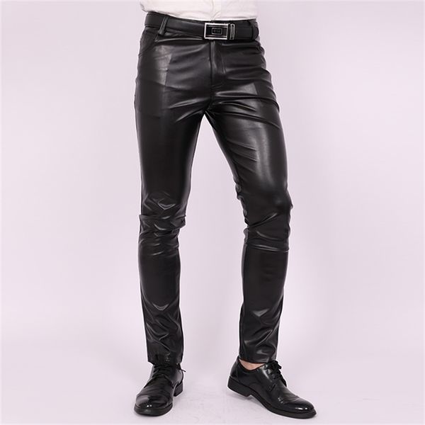 Pantalones para hombre Slim Fit Skinny Tight Stretch Leather Teen Trend Motocicleta PU 220827